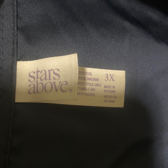 Stars Above Navy Blue Pajama Top & shorts bottom with White Piping - Picture 2 of 7